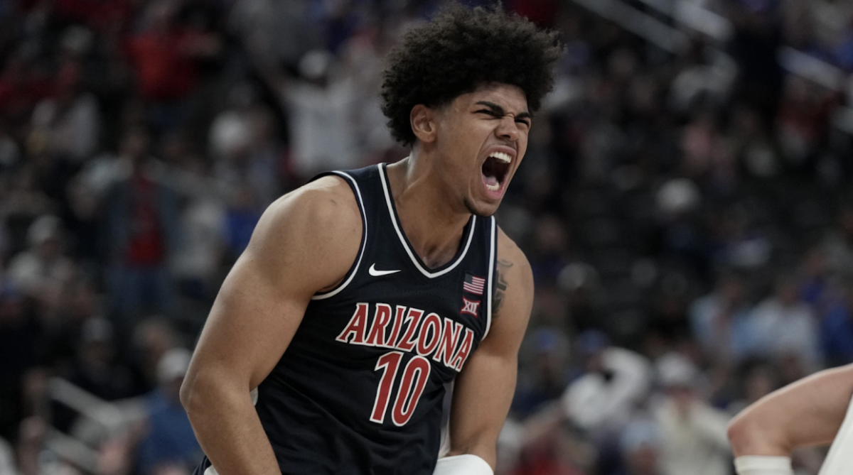 Arizona’s Koa Peat celebrates during Arizona’s win over Uconn on Wednesday.
