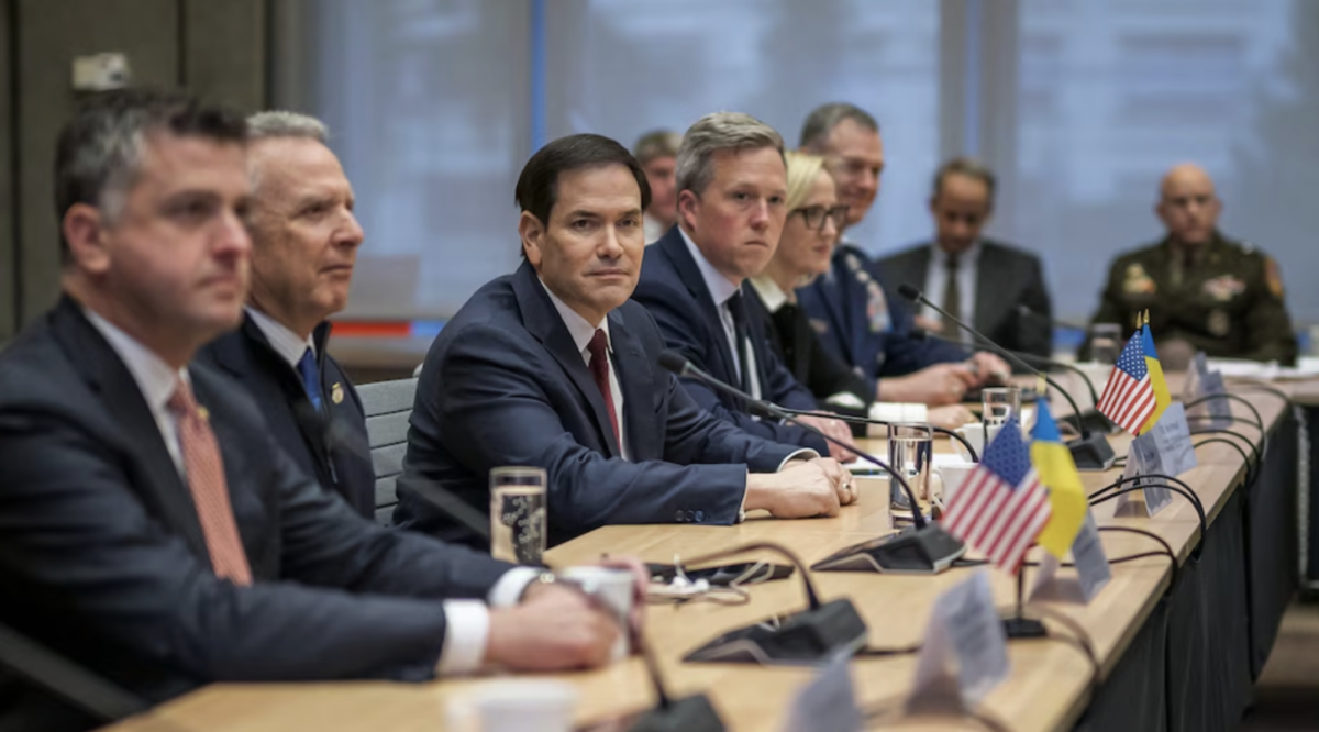 Secretary of State Marco Rubio at a meeting in Geneva, negotiating a potential peace proposal for Ukraine and Russia.
