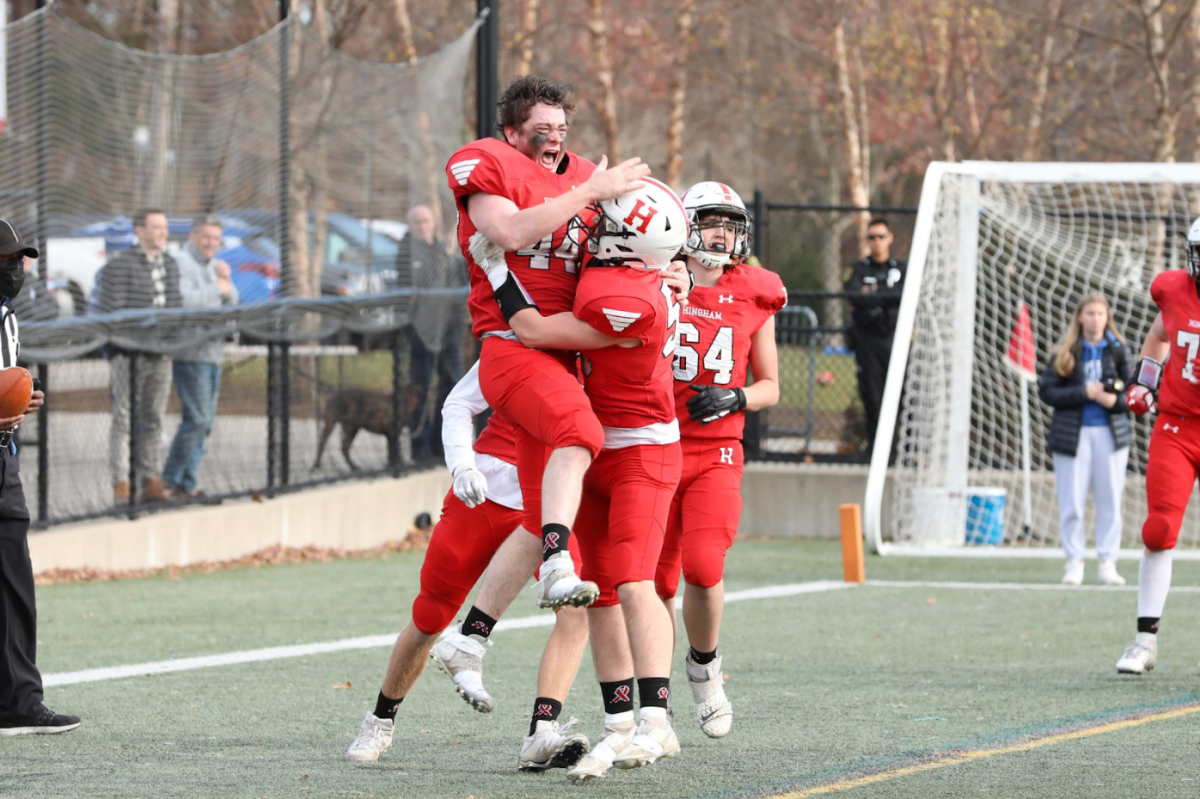 Will Griffin celebrates as Hingham beats Scituate in 2021.