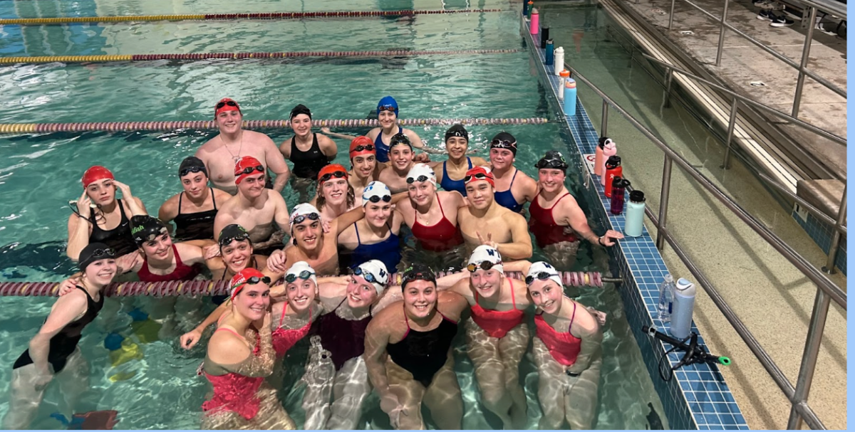 The swim team poses after one of their first practices of the season.