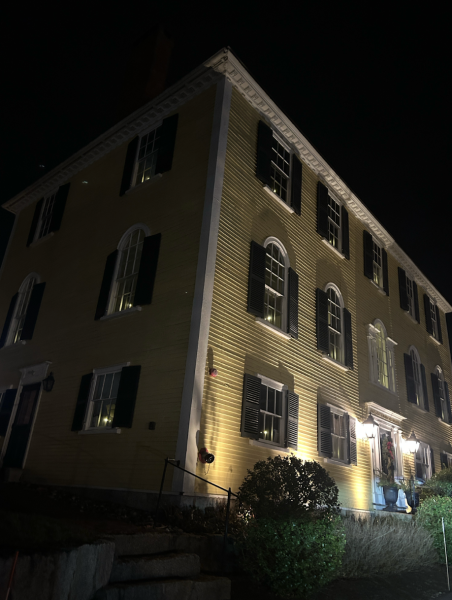 The Hingham Historical Society’s Heritage Museum, lit up at night, in the heart of Hingham.