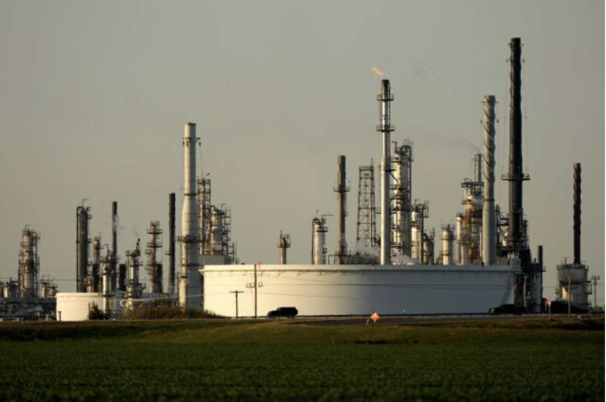 A view of the oil refinery in Kansas, built on hundreds of acres of farmland.
