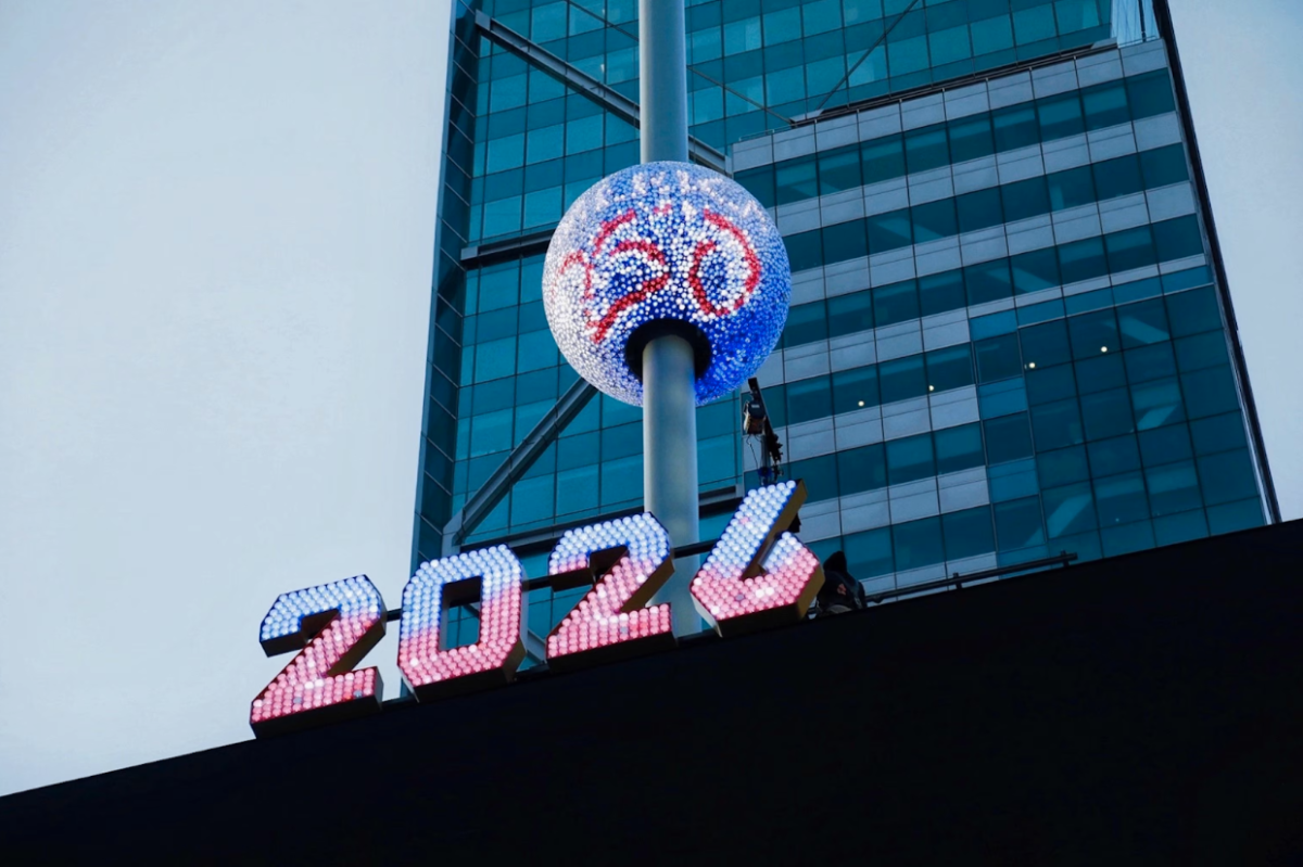 The 2026 ball drop hangs over Times Square days before it falls at midnight, welcoming the new year.
