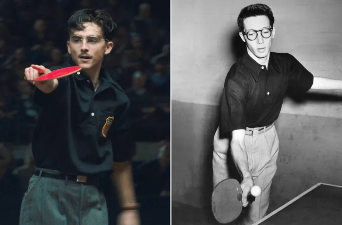 Timothee Chalament plays the title role in Marty Supreme, based loosely on the story of ping pong pro Marty Reisman.