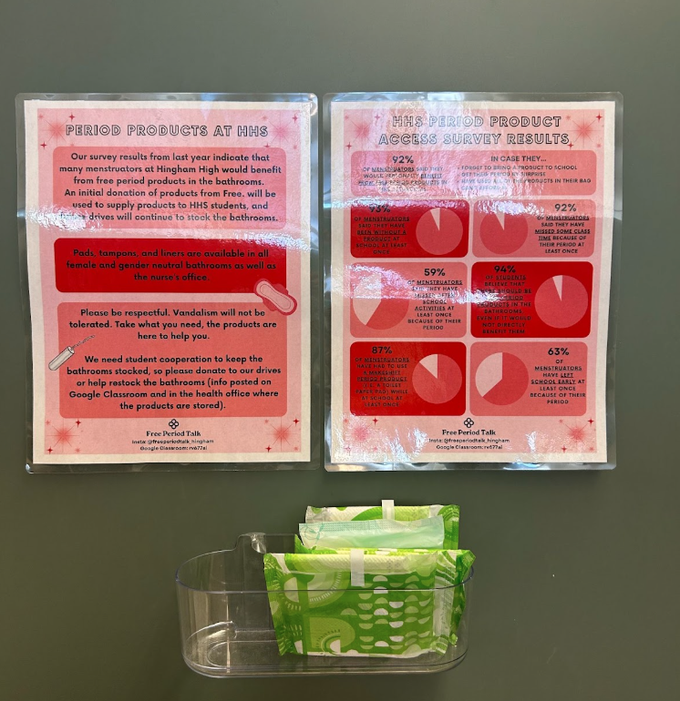 The Free Period Club is in charge of putting pads and tampons in the girls’ bathrooms, providing easy access for any menstruator.