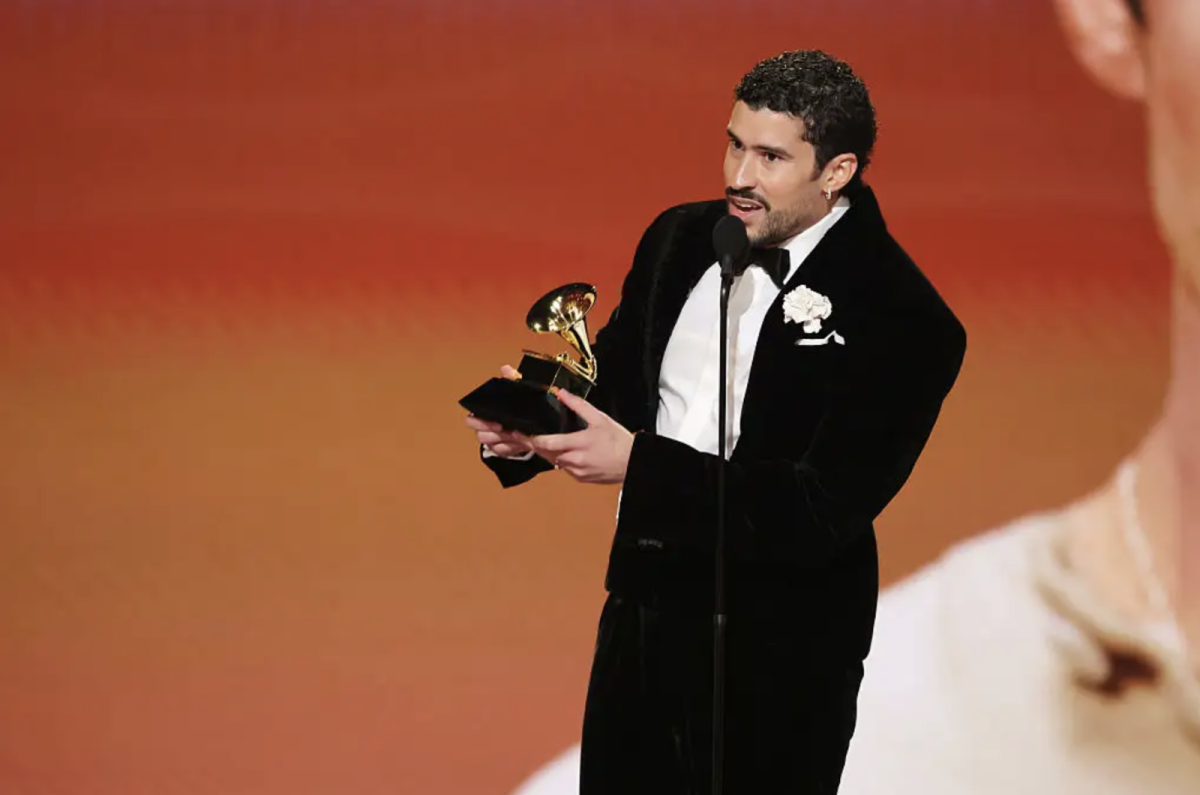 Bad Bunny accepted the Grammy Award for his Album of the Year, Debi Tirar Mas Fotos, making history as the first Spanish album to receive the award.