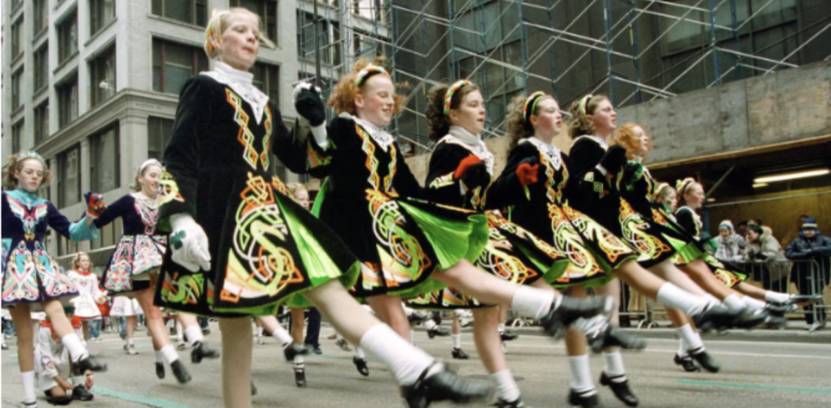 A photo of children performing traditional Irish dances.