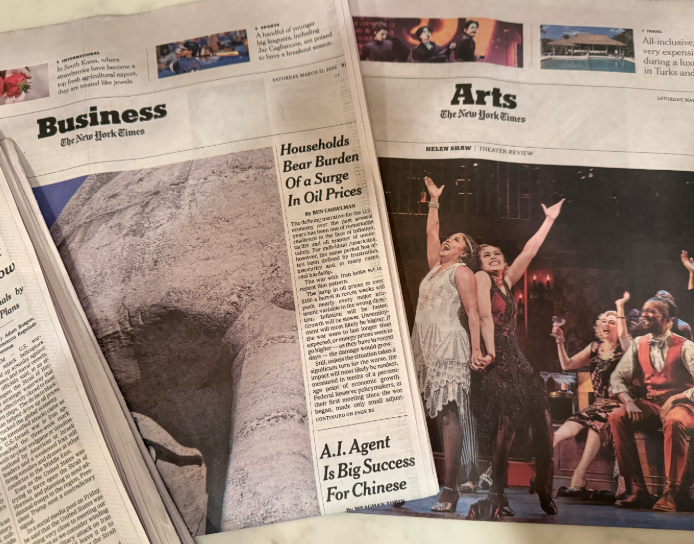 Traditional newspapers as well as digital platforms offer an array of sections group by interest and topic for readers to stay up to date on. Above is The New York Times newspaper. 
