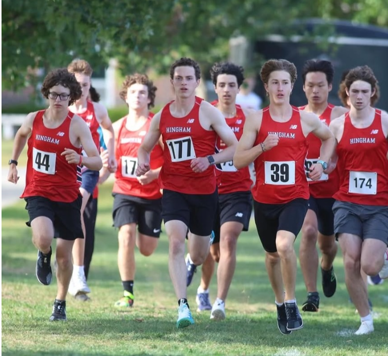 The Hingham boys cross country team flies off the starting line against Whitman-Hanson. Even iff you are not a conditioned runner, there are many benefits to exercising outdoors. 
