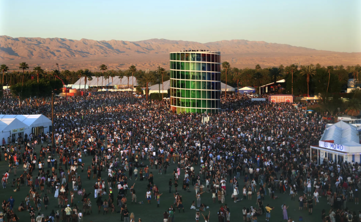 Crowds gather below the ferris wheel at Coachella Valley Music and Arts Festival.