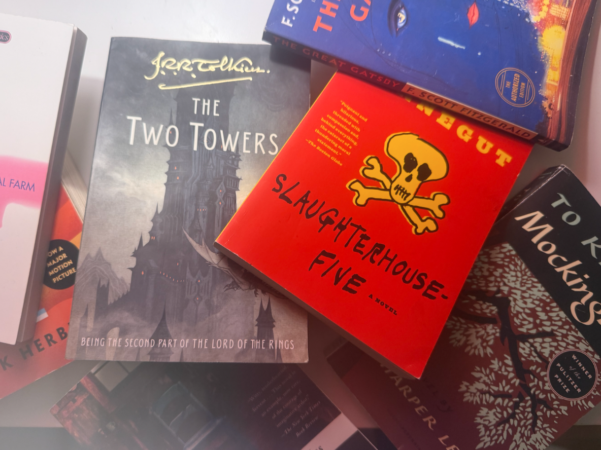 (A variety of classic books that are now less frequently read lie on a table.