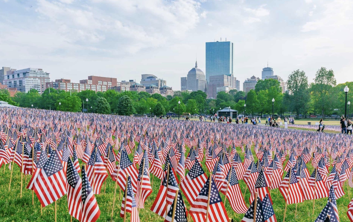 Thousands of flags are spotted in Boston Common every year to commemorate veterans. 