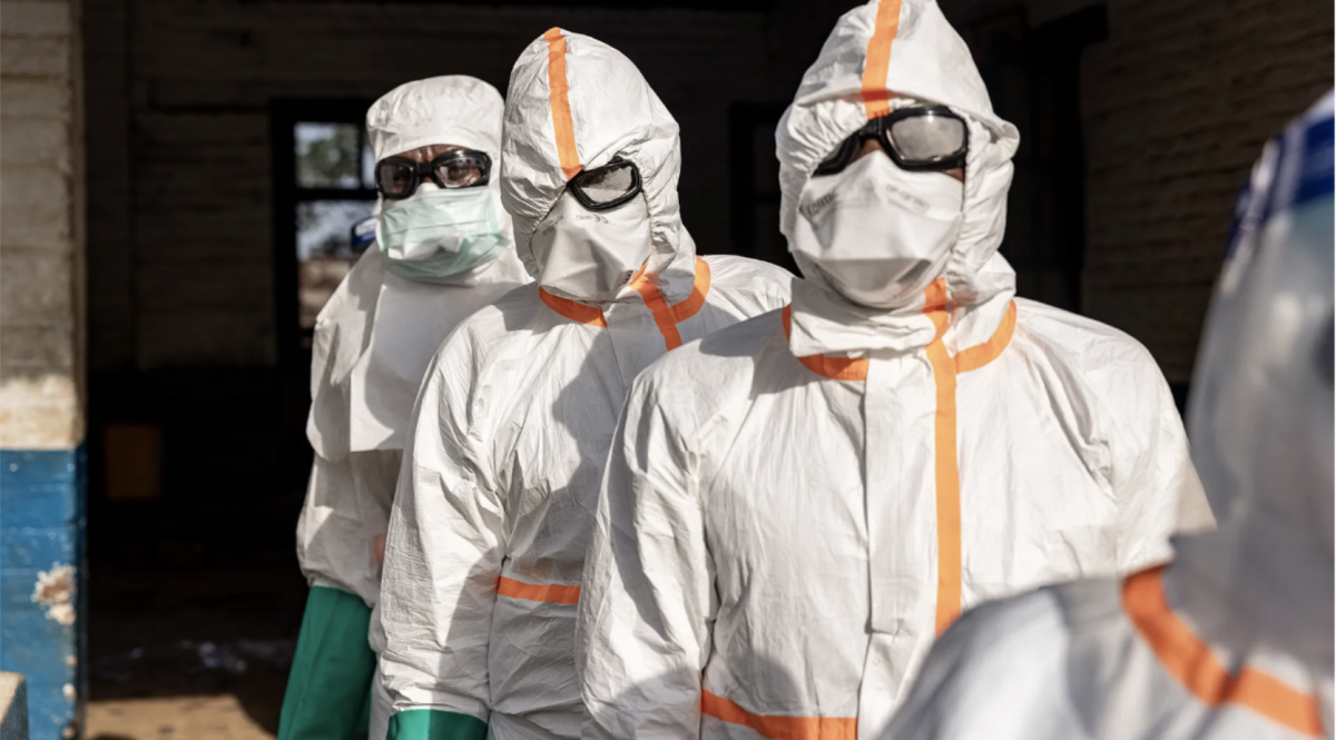 Healthcare workers suit up to help treat the affected patients. 
