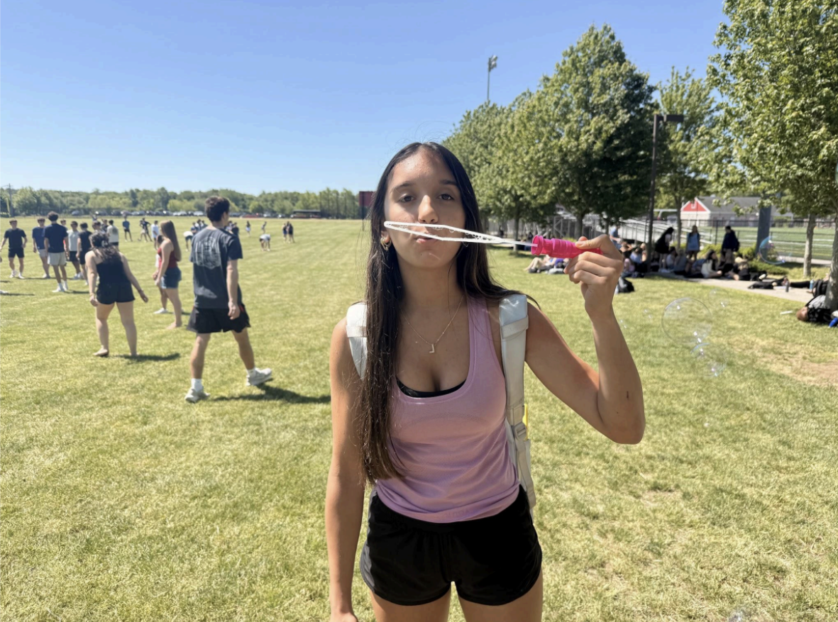 Freshman Evangeline Cain utilizes the bubble provided by Breathe Out.