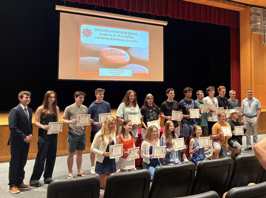 The group of certificate winners poses together for a group photo with Principal Dr. Buckey and recent HHS graduate Ethan Warhaftig.