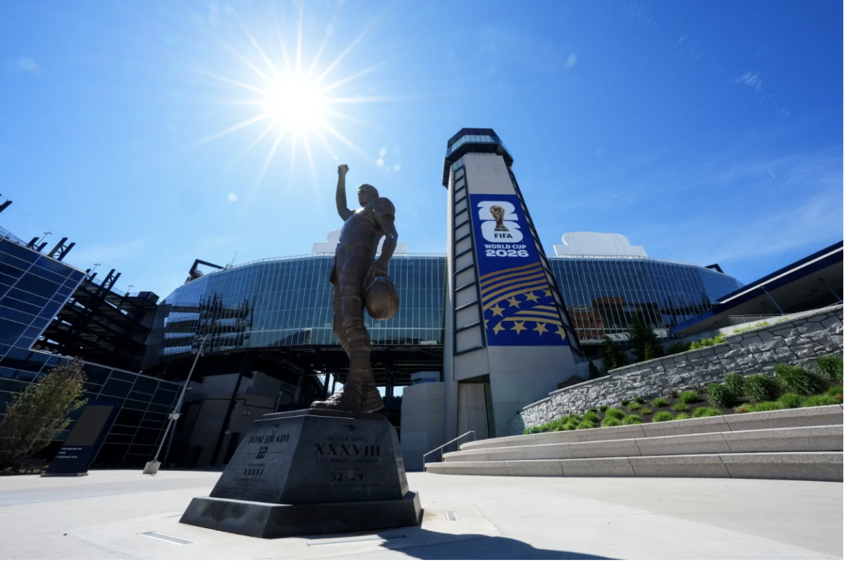Foxborough in preparations for the World Cup, Statue of Tom Brady outside of Gillette Stadium