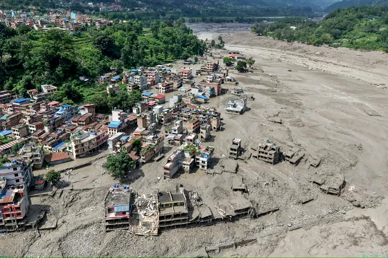The muddy aftermath of the floods in the Nuwakot district. 