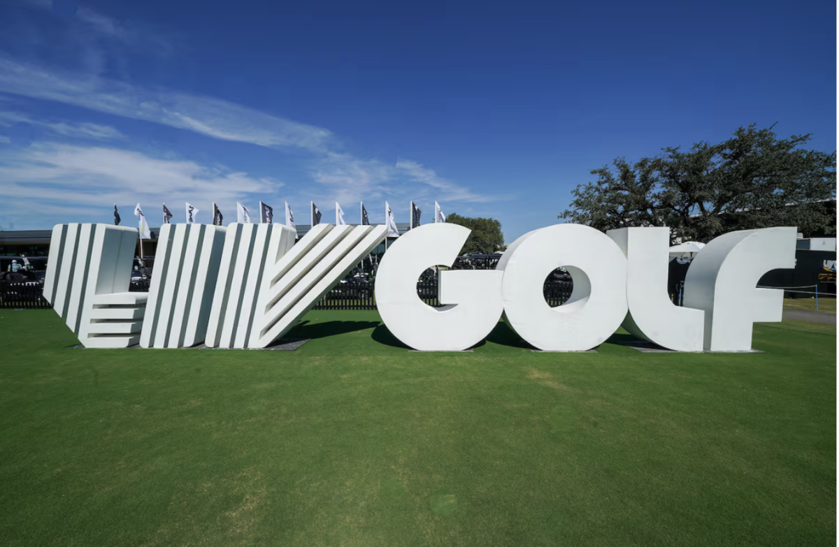 Jun 28, 2025. Carrollton, Texas, USA,. LIV Golf logo near the first tee during the second round of the LIV Golf Dallas golf tournament at Maridoe Golf Club (photo by Raymond Carlin III)