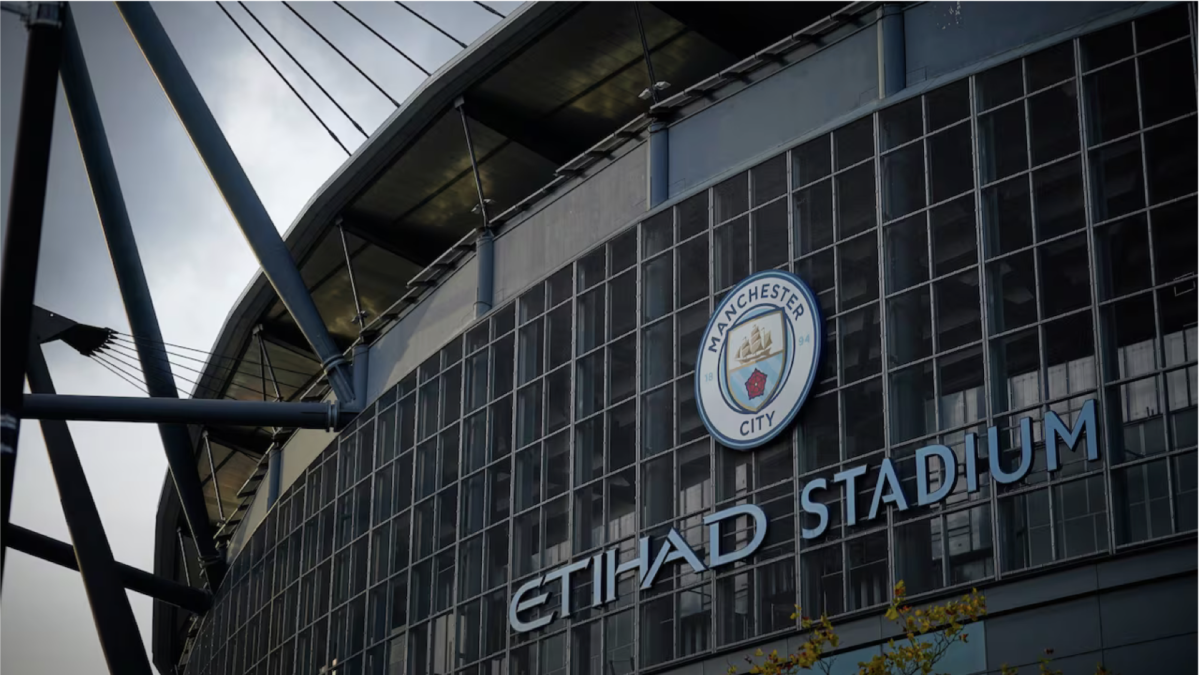 An outside shot of Etihad Stadium in Manchester England (Photo by Dave Thompson)